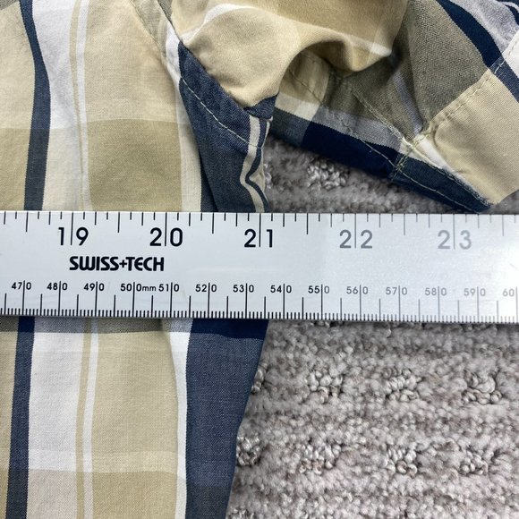 QUIKSILVER Shirt Men Medium M Beige Blue White Plaid Button Up Surf Surfing MENS - Picture 10 of 11
